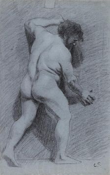 Study of a male nude posed against a wall seen in profile facing right, 1856-1860. Artist: Camille Pissarro