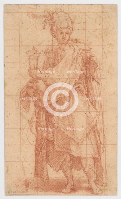 Study of a male figure with a goblet (one of the kings from "The Adoration"), 1550/1600. Creator: Unknown.