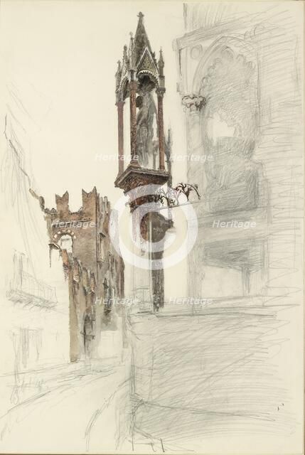 Study of a Niche surrounding the Tomb of Cansignorio della Scala at Verona, 1869. Artist: John Ruskin.