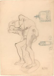 Study of a Nude Old Woman Clenching Her Fists, and Two Decorative Objects, c. 1901. Creator: Gustav Klimt