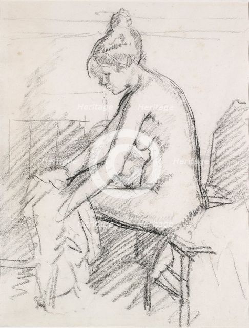 Study of a Nude Female, seated, drying her right Foot, early 20th century. Artist: Harold Gilman.