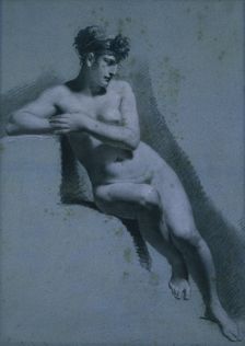 Study of a Nude Woman, Seated Looking to the Right, c. 1810. Creator: Pierre-Paul Prud'hon (French, 1758-1823)