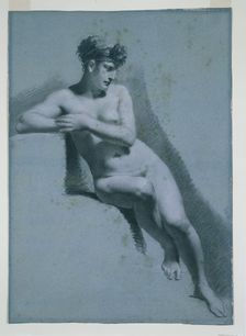 Study of a Nude Woman, Seated Looking to the Right (recto) Study of a Male Nude (verso), c1810. Creator: Pierre-Paul Prud'hon (French, 1758-1823)