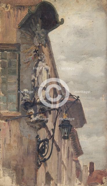 Study of a religious statue on a building exterior, (northern Europe), mid-late 1870s. Creator: George Clausen.
