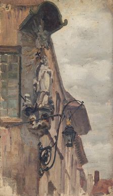 Study of a religious statue on a building exterior, (northern Europe), mid-late 1870s. Creator: George Clausen