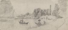 Study of a river landscape with boats, 1863-1864. Artist: Camille Pissarro