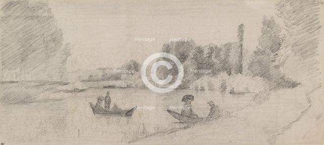 Study of a river landscape with boats, 1863-1864. Artist: Camille Pissarro.