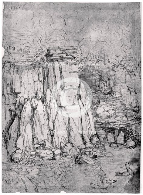 Study of a rocky cavern with ducks, 1482-1485 (1954). Artist: Leonardo da Vinci