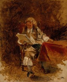 Study of a Seated Cavalier Reading, c1870. Creator: Jean Louis Ernest Meissonier