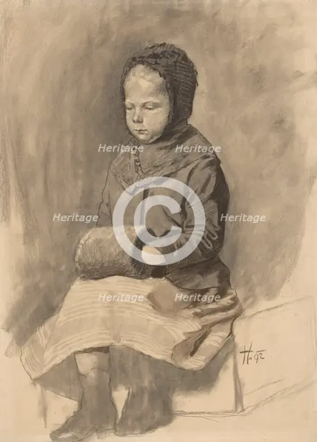 Study of a seated girl, 1892. Creator: Jozef Hanula.