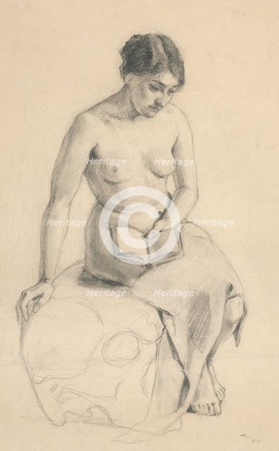 Study of a seated female nude, 1912. Creator: Andrej Kovacik.