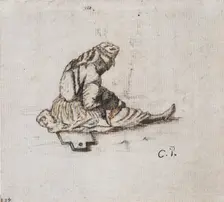 Study of a seated female figure sewing, 1852. Artist: Camille Pissarro