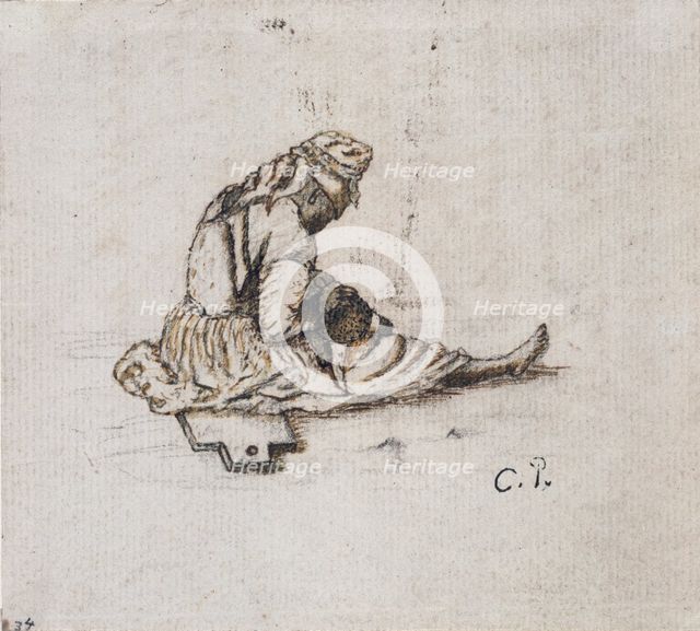 Study of a seated female figure sewing, 1852.  Artist: Camille Pissarro.