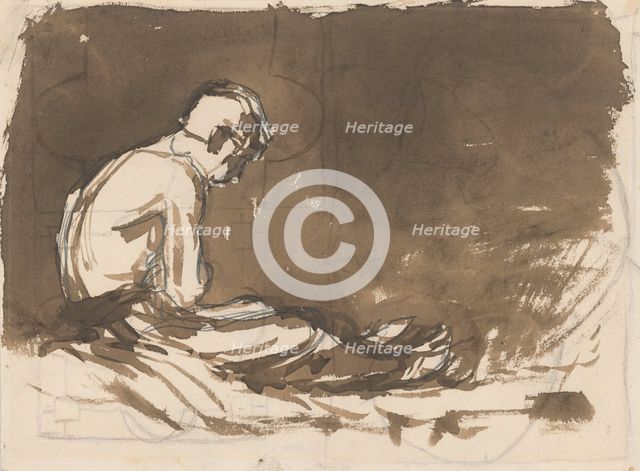 Study of a seated half-dressed man from the side, 1890-1899. Creator: Ladislav Mednyanszky.