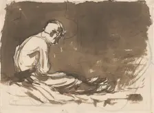Study of a seated half-dressed man from the side, 1890-1899. Creator: Ladislav Mednyanszky