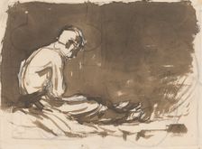 Study of a seated half-dressed man from the side, 1890-1899. Creator: Ladislav Mednyanszky