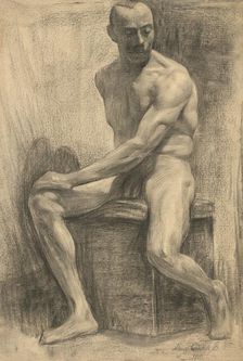 Study of a seated male nude, 1910. Creator: Emil Alexay-Olexák