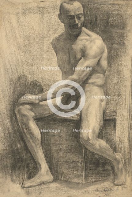 Study of a seated male nude, 1910. Creator: Emil Alexay-Olexák.