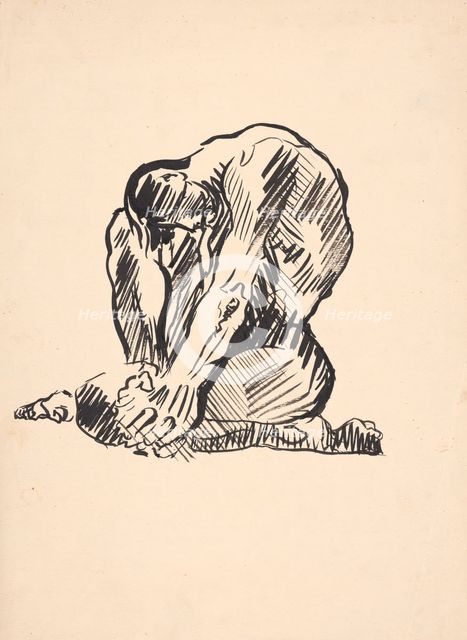 Study of a seated male nude, 1930s. Creator: Arnold Peter Weisz-Kubincan.