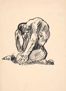 Study of a seated male nude, 1930s. Creator: Arnold Peter Weisz-Kubincan