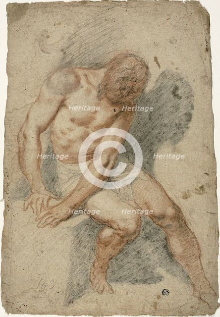 Study of a Seated Male Nude, c.1600. Creator: School of Federico Barocci Italian, 1526/28.