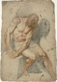 Study of a Seated Male Nude, c.1600. Creator: School of Federico Barocci Italian, 1526/28