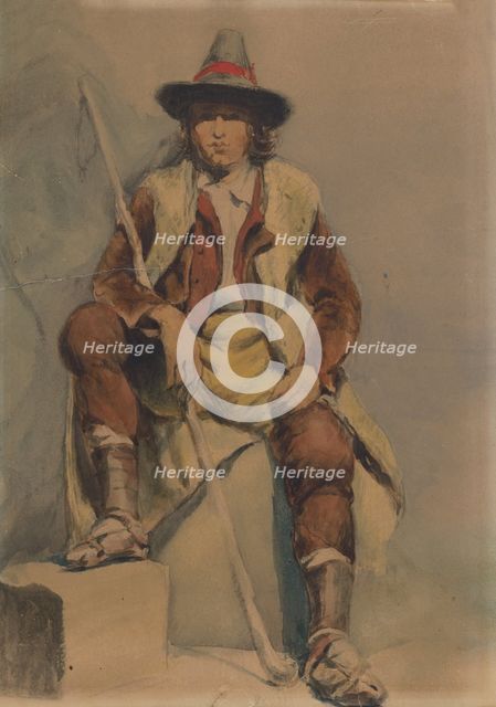 Study of a seated man from Albania, 1851-1853. Creator: Vojtech Klimkovic.