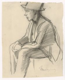 Study of a seated man in a hat, around 1900. Creator: Ladislav Mednyanszky