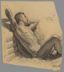 Study of a seated man leaning against a wall, 1911. Creator: Emil Alexay-Olexák