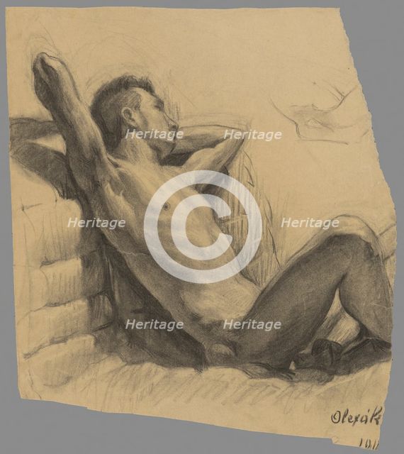 Study of a seated man leaning against a wall, 1911. Creator: Emil Alexay-Olexák.
