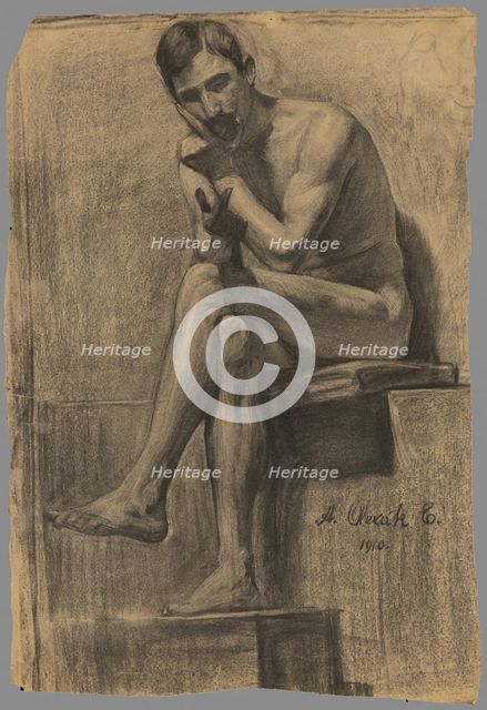 Study of a seated man with a crossed leg, 1910. Creator: Emil Alexay-Olexák.