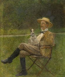 Study of a Seated Man with a Dog, 1880-1900. Creator: Ladislav Mednyanszky