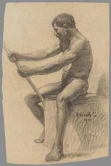 Study of a seated man with a stick, 1907. Creator: Emil Alexay-Olexák