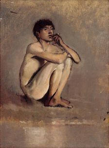 Study of a Seated Nude of a Young Man, 1875-1885. Creator: Ladislav Mednyanszky