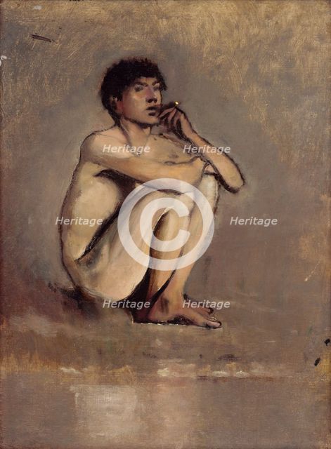 Study of a Seated Nude of a Young Man, 1875-1885. Creator: Ladislav Mednyanszky.
