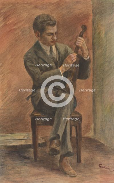 Study of a seated violinist, 1919. Creator: Ladislav Treskon.