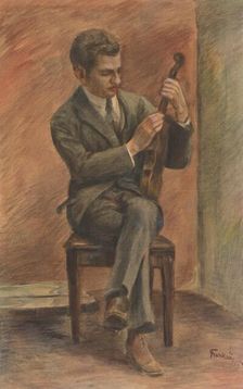 Study of a seated violinist, 1919. Creator: Ladislav Treskon