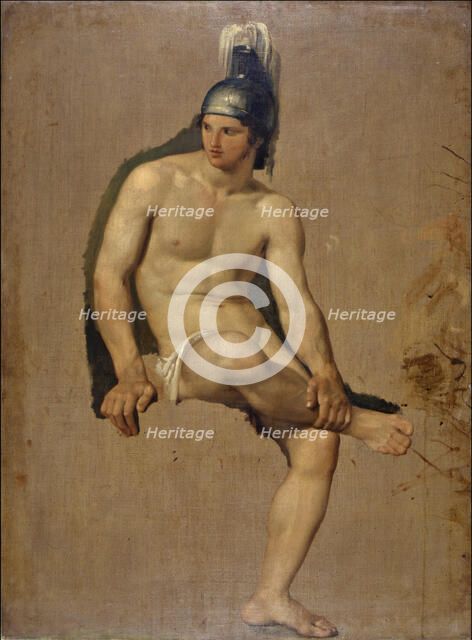 Study of a sitting warrior , 1813-1814.