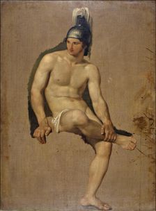 Study of a sitting warrior , 1813-1814