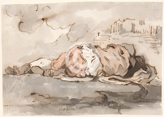 Study of a Sleeping Youth, Seen from Behind, 1752-1756. Creator: Augustin Pajou.