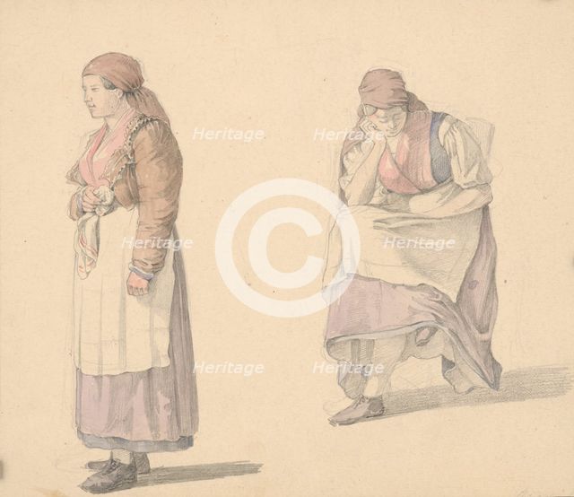 Study of a standing and seated woman, 1839-1845. Creator: Karoly Lajos Libay.