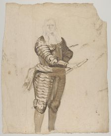 Study of a Standing Commander Holding a Staff; verso..., early 17th-mid 17th century. Creator: Cornelis Schut I