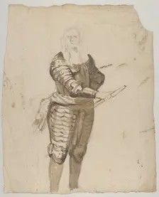 Study of a Standing Commander Holding a Staff; verso..., early 17th-mid 17th century. Creator: Cornelis Schut I