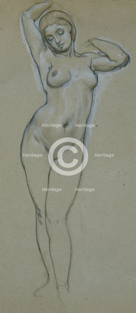 Study of a standing female nude, probably for 'Venus and Cupid', probably by c1856. Creator: Frederic Leighton.