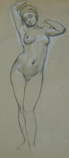 Study of a standing female nude, probably for Venus and Cupid probably by c1856. Creator: Frederic Leighton