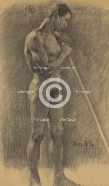 Study of a standing man with a stick, 1910-1920. Creator: Emil Alexay-Olexák.
