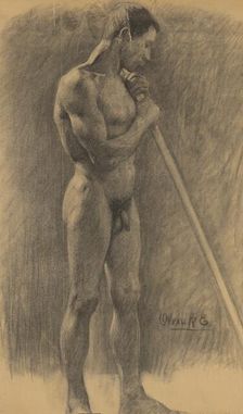 Study of a standing man with a stick, 1910-1920. Creator: Emil Alexay-Olexák