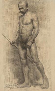 Study of a standing man with a stick in his hand, 1910-1920. Creator: Emil Alexay-Olexák