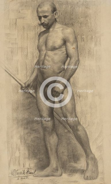 Study of a standing man with a stick in his hand, 1910-1920. Creator: Emil Alexay-Olexák.