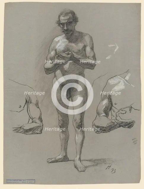Study of a standing male nude, 1893. Creator: Jozef Hanula.
